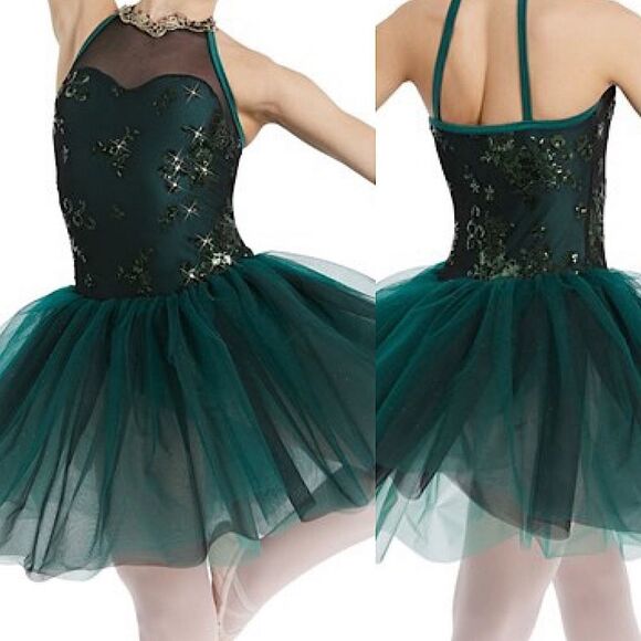 Weissman dance costume velvet Green tutu ballet THE EARTH PRELUDE 11677 child MC - Picture 1 of 10